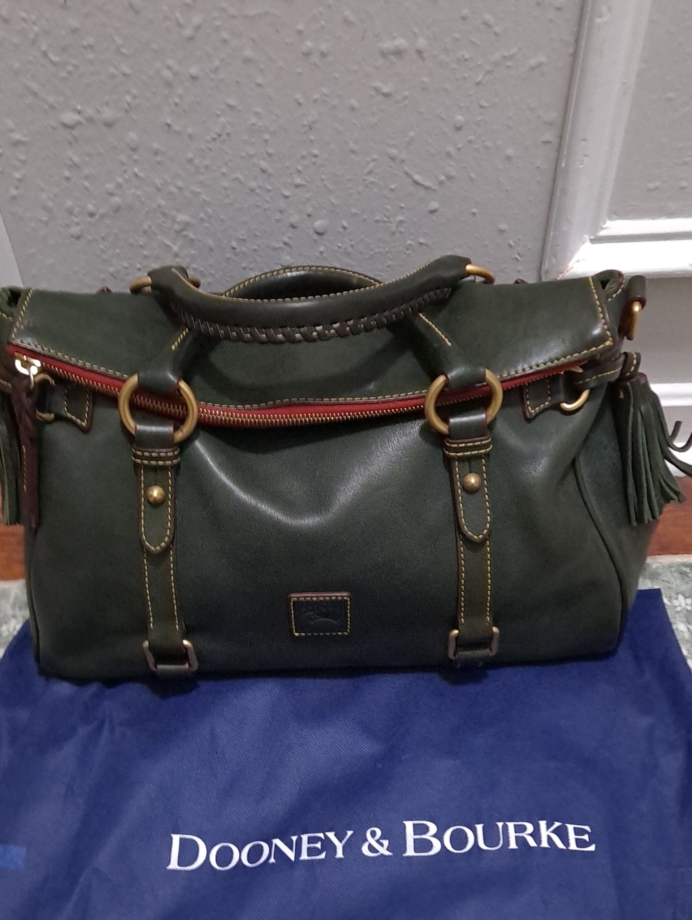 Dooney & Bourke Ivy Green Leather Large Satchel w/ Brass Hardware Older Version.